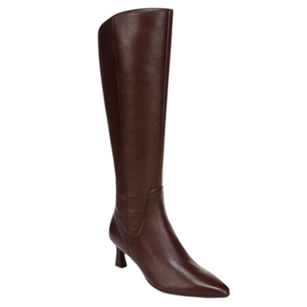 Naturalizer Chocolate Brown Deesha Wide CaIf Knee High Leather Dress Heel Boots - Picture 3 of 8